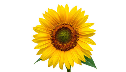 Fototapeta premium Close-up of a vibrant sunflower with yellow petals and a dark brown center, isolated