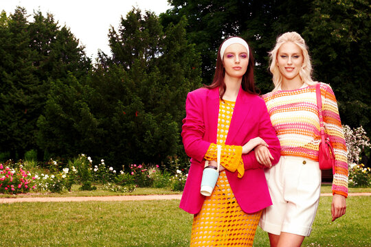 Two girls at the summer park.