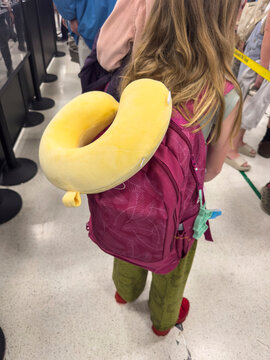Family Travel Pillow Airport security line