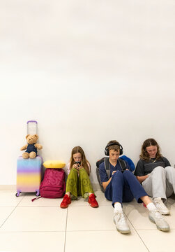 Family luggage Airport Travel waiting for flight 