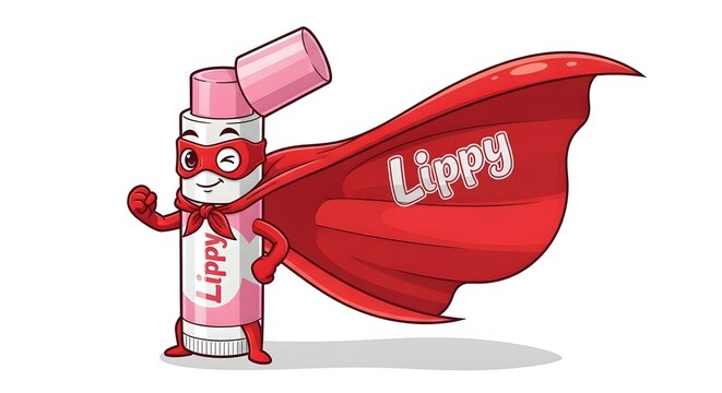 Lippy the superhero chapstick AIzaSyBFcFvcPByegxKqKy-518t5MF7DMOm4IUQ protecting lips from dryness with a red cape