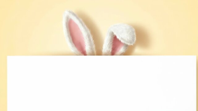 White Bunny Ears Peeking Behind Blank Paper with Copy Space 3D Render