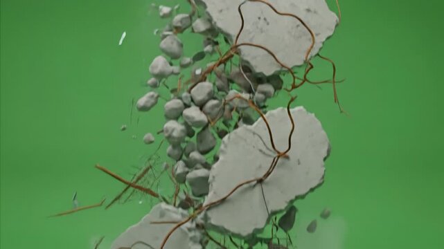 Explosion Debris Falling Down on Green Screen, Debris Cloud, Dust Effect, Green Screen Background
