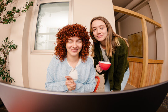 Office employees paying attention during a videoconference