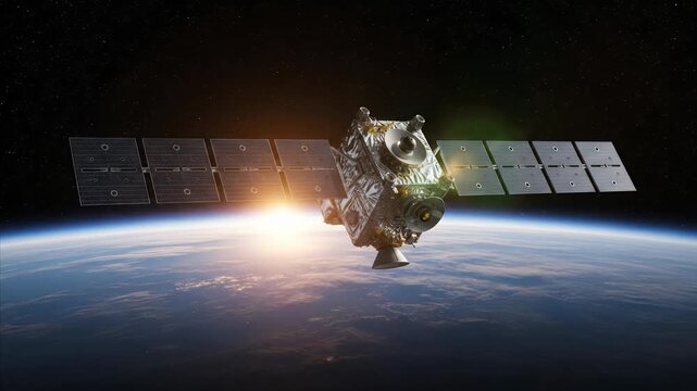 Satellite Orbiting Earth at Sunrise, Space Exploration, Technology