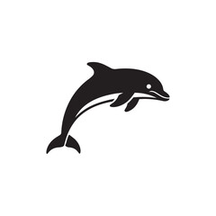 Black and White Jumping Dolphin Silhouette Illustration Minimal Marine Wildlife Design