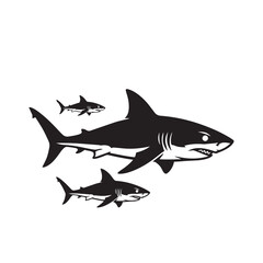 Fototapeta premium Black and White Shark Family Silhouette Illustration Fierce Marine Predator Design