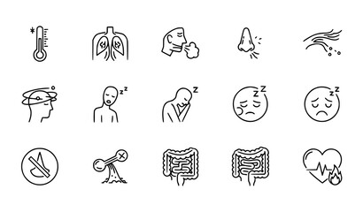 Healthcare symptom outline icon collection thin line vector isolated on transparent background © MdRoni