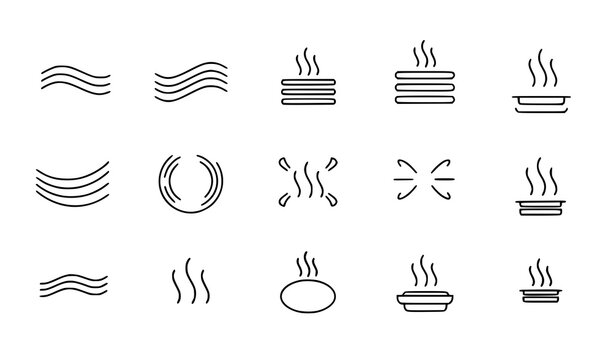 Abstract steaming aroma wave smell symbol flat vector icon set isolated on transparent background