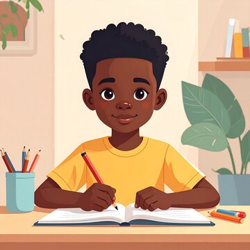 Homework  studying at desck illustration  education