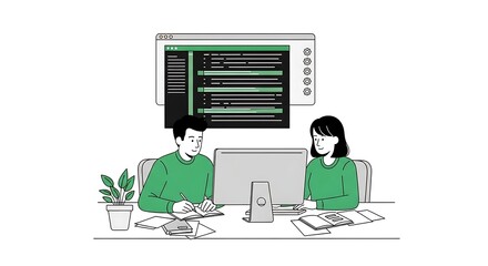 Naklejka premium Software Development Team Coding Project Illustration