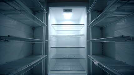 Empty Refrigerator Interior Lit by a Single Bulb