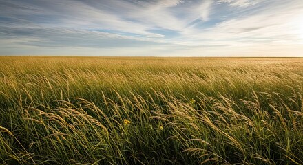 Obraz premium Serene Golden Wheat Field under Blue Sky
