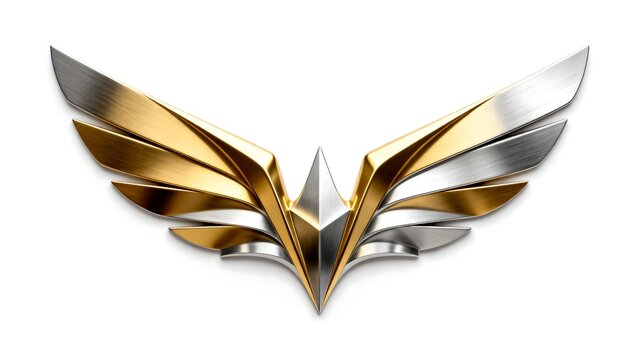 Golden and silver wings logo emblem for a modern superhero badge icon.