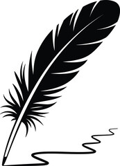 Obraz premium Feather quill pen silhouette vector illustration, elegant black and white design symbolizing writing, creativity, literature, classic ink pen art style