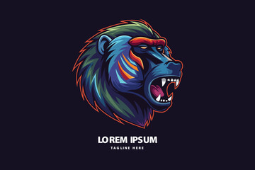 Aggressive mandrill baboon monkey mascot head © Pixel Perfect