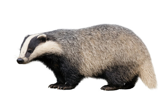 European badger meles meles walking side profile transparent background