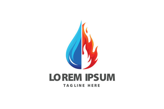Abstract Blue Water Drop and Red Fire Flame Logo