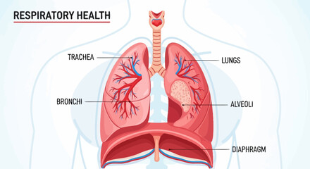 Detailed illustration of human respiratory system anatomy