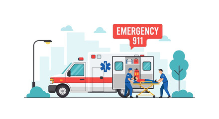 Emergency medical team transporting patient in ambulance © Azrha