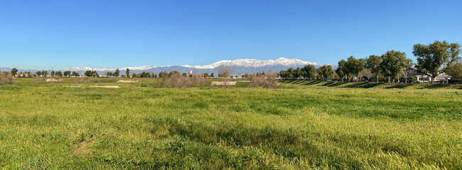 Snowy Winter Mountains Seen from Preserved Open Space, California