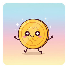 Obraz premium Smiling Cartoon Coin Character with Sparkles.