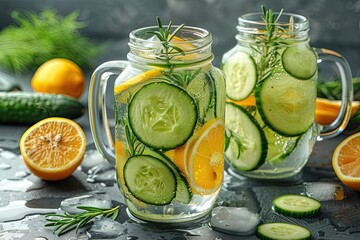 Refreshing Cucumber Lemon Detox Water in Glass Jar