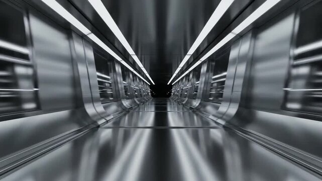 Futuristic Metallic Tunnel with Lights and Reflections.