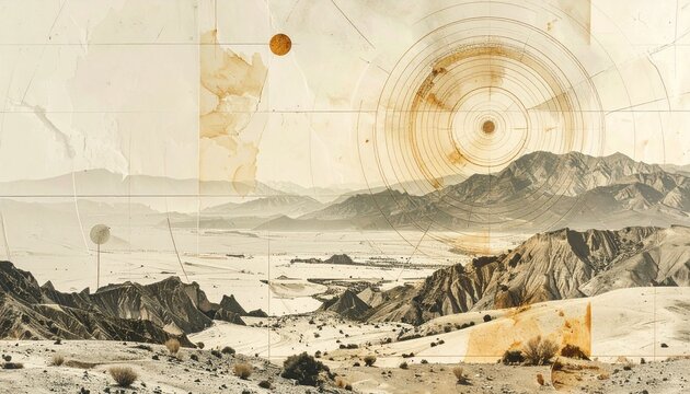Abstract circular patterns on aged paper
