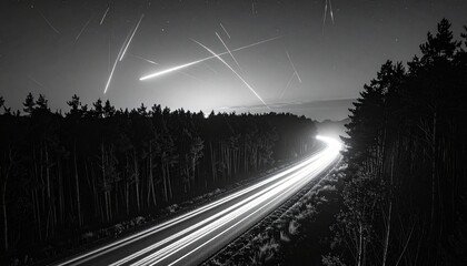 Long exposure of light trails on a winding road