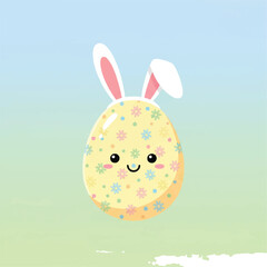 Yellow Easter Egg with Bunny Ears Cartoon.