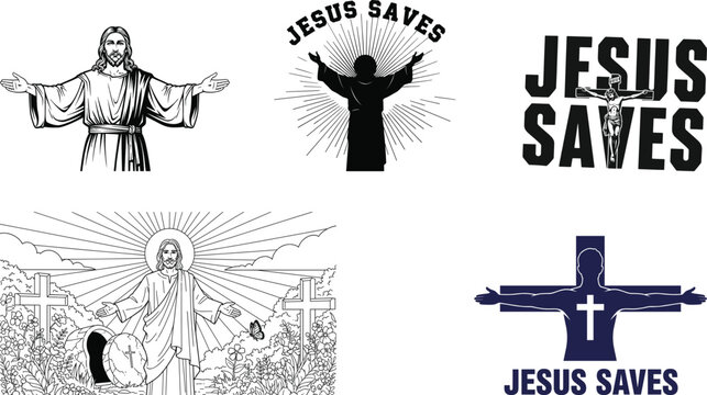 Jesus saves silhouette images and crosses with inspirational quotes