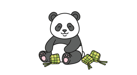 Obraz premium Cute Panda with Bamboo Gifts