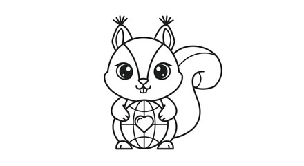 Fototapeta premium Cute Squirrel Holding Globe with Heart
