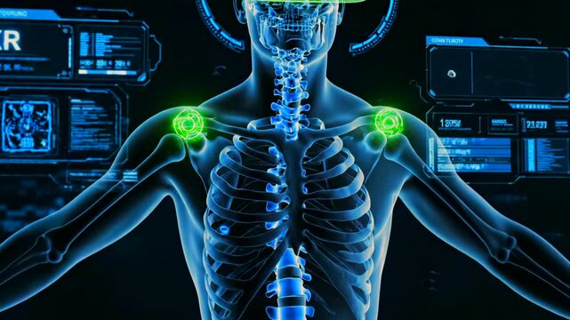D spinal analysis, Detailed vertebra and nerve visualization, Advanced imaging of spine and pelvic regions, Comprehensive holographic assessment of spinal and pelvic structures