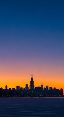 Fototapeta premium Chicago skyline silhouette, Lake Michigan pre-dawn twilight, fine art style.