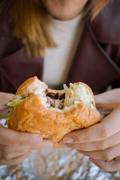  Close-up of a bitten burger