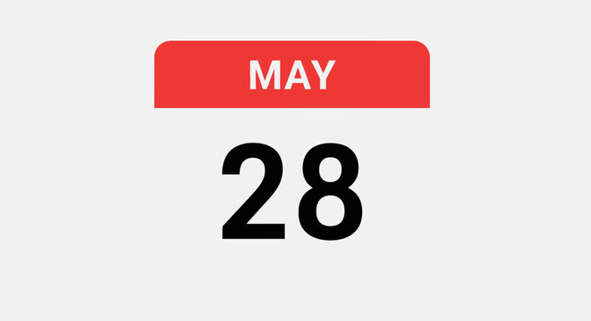 Calendar Date May 28 Red and Black.