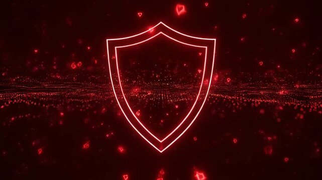 Digital Shield Security Concept Red Abstract Background. 4k Footage Video
