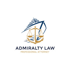 Admiralty Law Logo with Ship and Scales of Justice for Professional Attorney Services on Isolated White Background