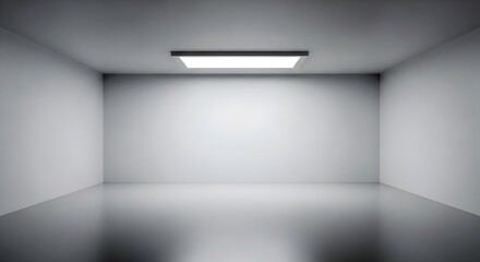 Empty blank white large room background with single square light and grey floor, modern interior template, copy space, wallpaper
