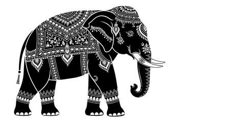 Ornate Elephant Illustration with Traditional Indian Patterns