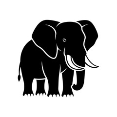 Fototapeta premium Black Silhouette of an Elephant with Tusks and Large Ears on White Background