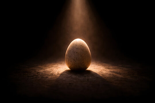 Minimal egg illuminated in dark space