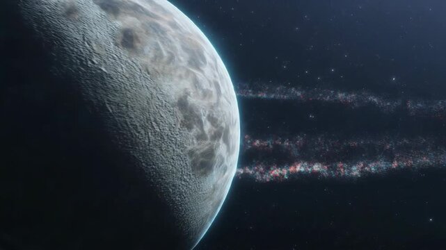 Mysterious Ringed Planet in Deep Space with Cosmic Dust. 4k Footage Video