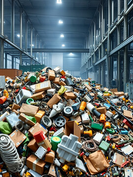 Sorting ewaste separating recyclables and removing hazardous materials in a tech recycling facility. Concept E-waste recycling, Hazardous materials removal, Recyclables separation