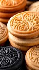 Fototapeta premium A close-up view of stacked cookies featuring intricate designs in circular patterns