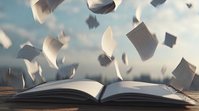Blank Pages Flying Out of Open Book
