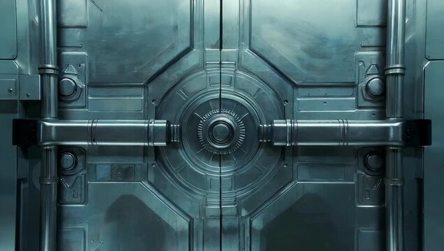 dramatic 4K transition effect simulating metallic door closing and opening designed with futuristic sci fi inspired elements to create bold impactful motion graphics