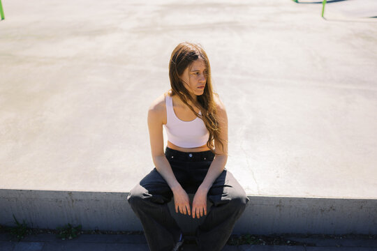 young woman in the skate park